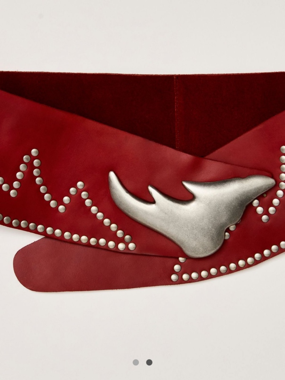 Free People Adorn Belt. Red Studded Leather Belt with Silver Accent. NWT. S/M - Picture 2 of 3